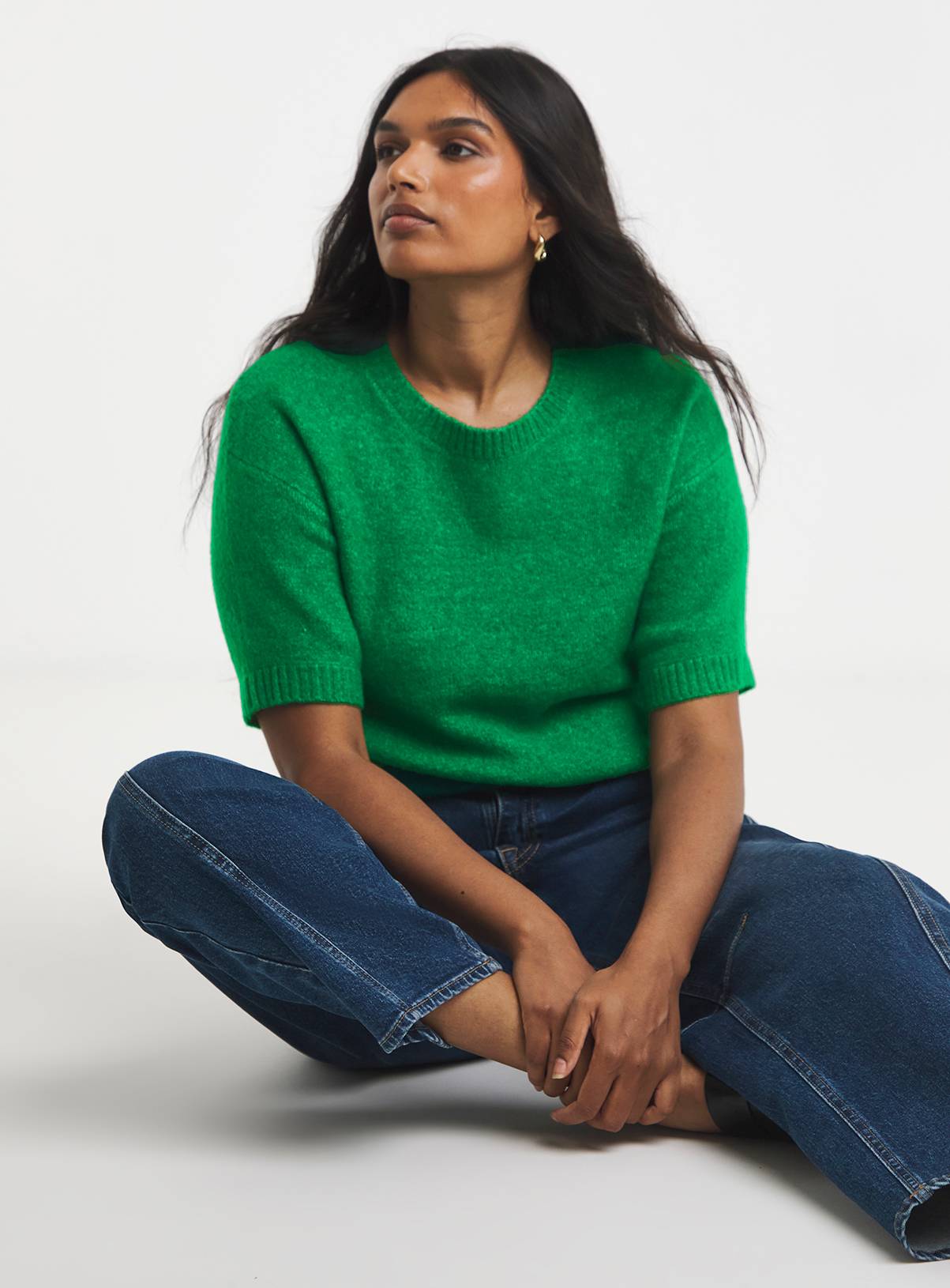 SIMPLY BE Green Sponge Boxy Knitted T-Shirt With Wool 20-22 - Image 3